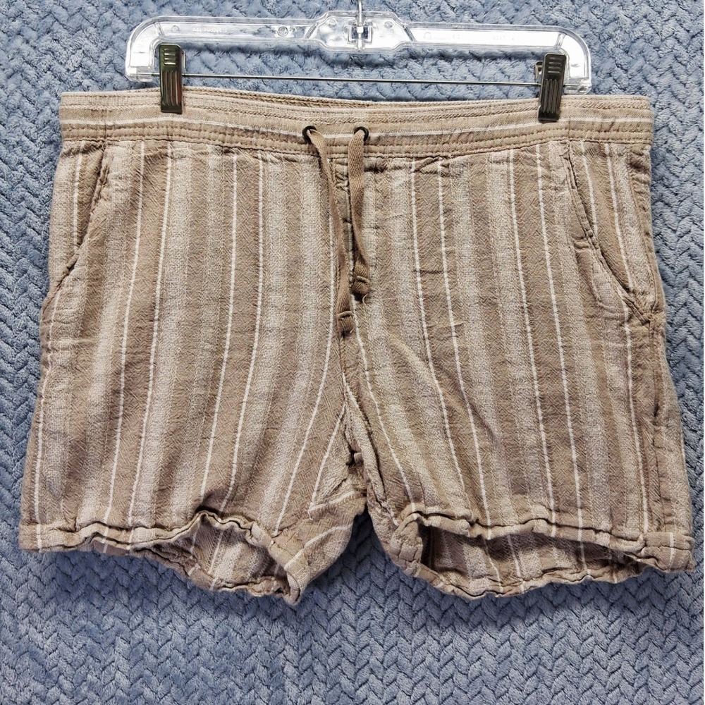 Dash Womens Tan White Striped Linen Blend Drawstring Shorts Size Medium Boho